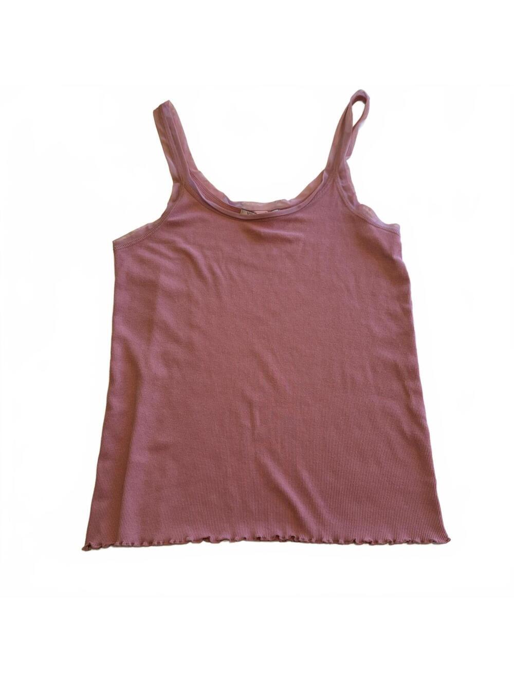 Victoria's Secret Ribbed Cotton Modal Ruffle Hem Tank Top Women's XL Pink Girly - Picture 2 of 5